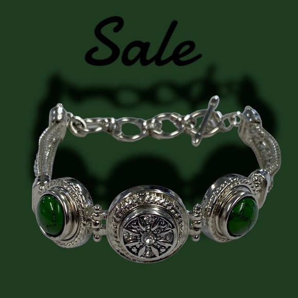 Women's bracelet green interchangeable stones silver starburst crystals NEW - Picture 2 of 2